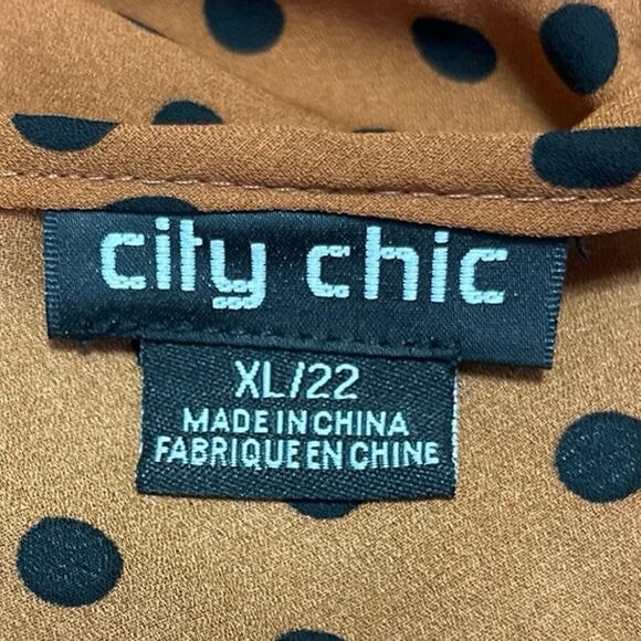 City Chic Dotty Women's Brown Long Sleeve Polka Dot Peplum Wrap Blouse Top XL - Picture 3 of 4